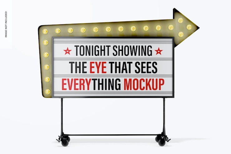 PSD led movie sign mockup front view