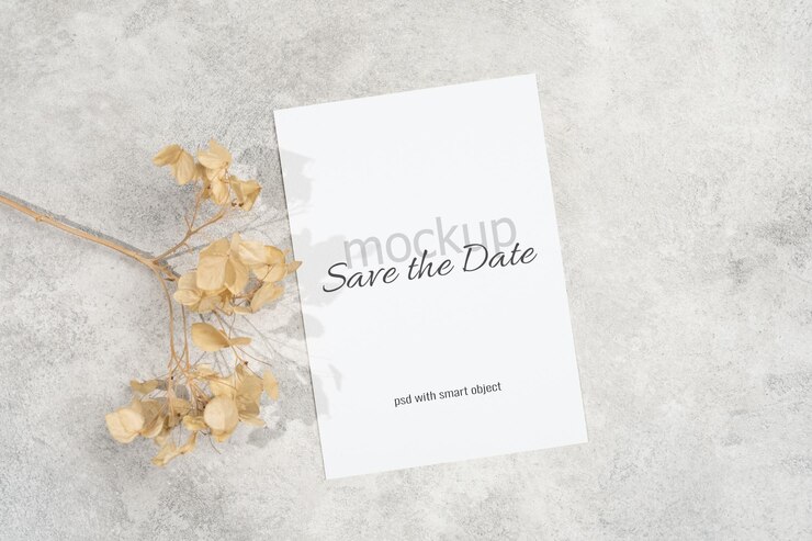 Leeg bruiloft uitnodiging of bewaar de datum kopie ruimte kaart mockup met botanisch decor
