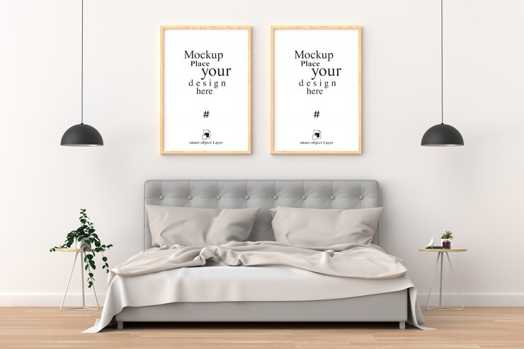 PSD leeg fotoframe voor mockup in slaapkamer