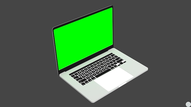 Leeg groen scherm van laptop notebook computer lege mockup 2d-animatie voor geïsoleerde cyberspace