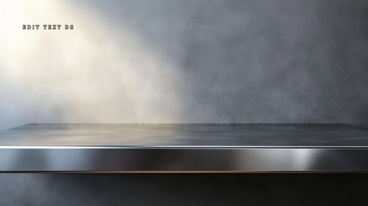 Leeg metalen plank tegen een gestructureerde muur met dramatische verlichting