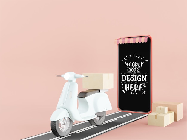 Leeg scherm slimme telefoon mockup met motorfiets