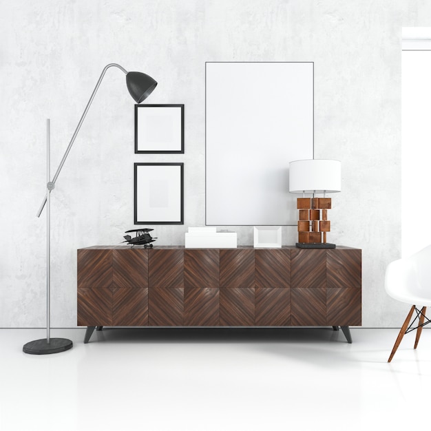Leeg wit kadermodel op houten lijst