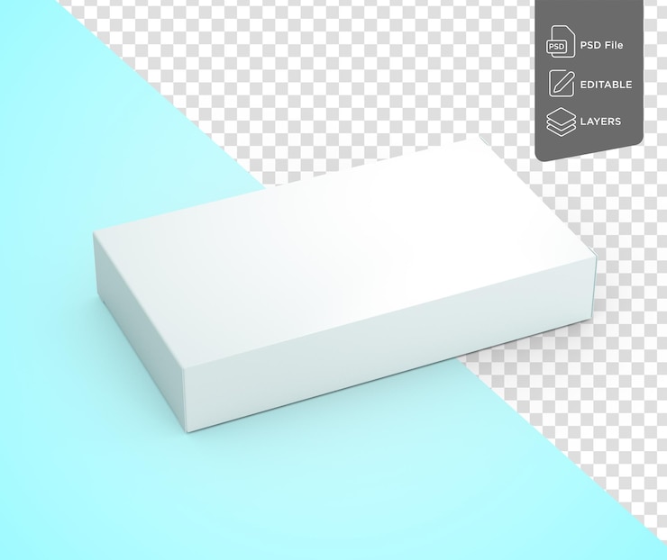 PSD leeg witte rechthoekige doos mockup voor apotheek verpakking concept op blauwe achtergrond 3d illustratie