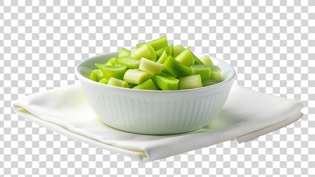 Leek slices in a bowl isolated on transparent background