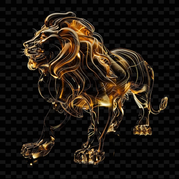 PSD leeuw gevormd in caramel materiaal doorzichtig met gouden vloeistof animal abstract shape art collections