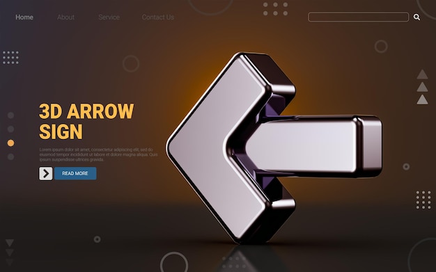 PSD left arrow icon on dark background 3d render concept for direction way using map and symbol