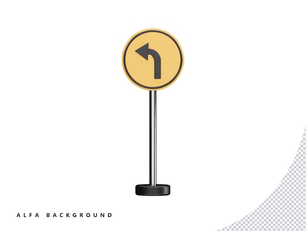 PSD left arrow road sign with 3d vector icon cartoon minimal style illustration