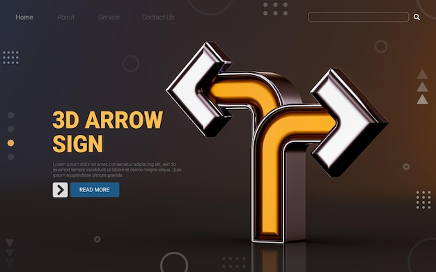 Left and right arrow icon on dark background 3d render concept for direction way using map