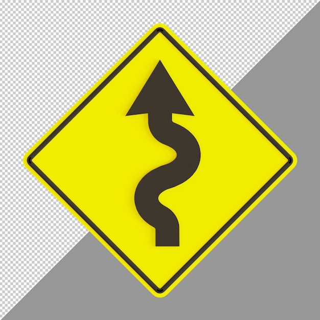 Left winding road sign 3d render illustration