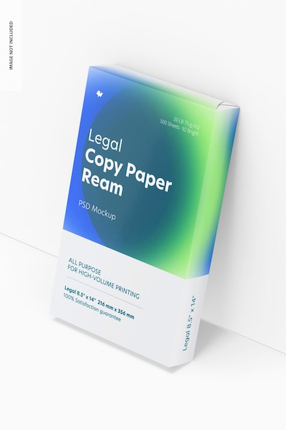 PSD legal copy paper ream mockup, leaned