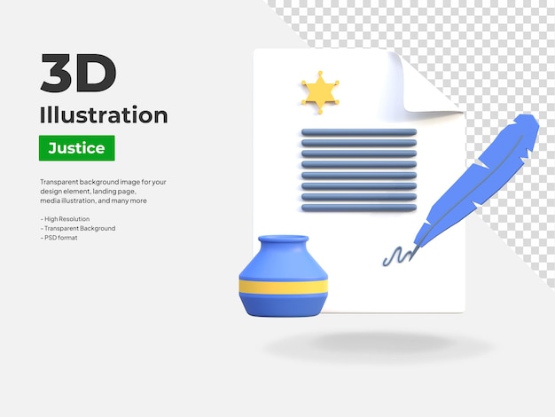 PSD legal justice document sign 3d icon illustration