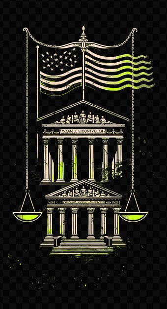 PSD legal scene with a courthouse and lawyers scales of justice poster banner postcard tshirt tattoo