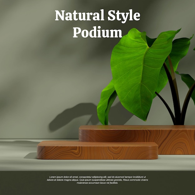Lege mockup houten blok textuur podium in vierkant groen huis plant achtergrond 3d render afbeelding