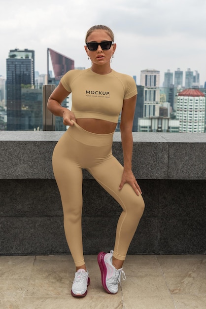 Leggings and top mockup on girl outdoor