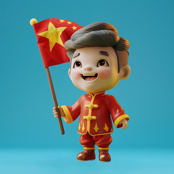 PSD a lego figure of a boy with a red flag and a yellow star on it