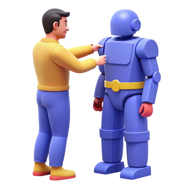 PSD a lego man and a robot are standing next to each other