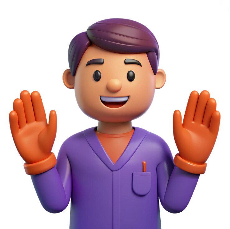 PSD a lego man with an orange glove and an orange button on his right hand