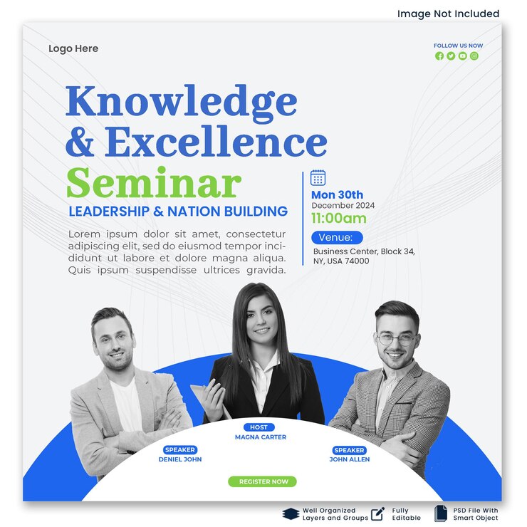 PSD leiderschap business seminar social media promotion instagram post