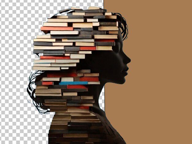 PSD leisure and hobbies concept book day idea women face made with books