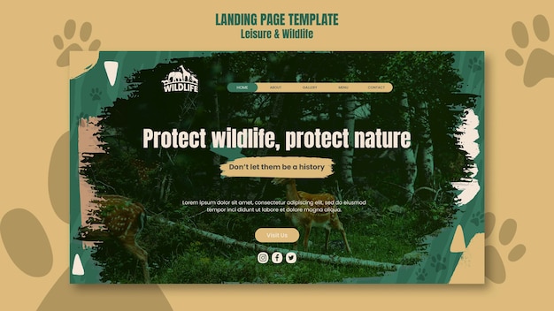 Modello di pagina di destinazione per il tempo libero e la fauna selvatica