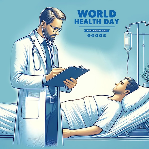 Lekarz Siedzący W Swojej Komnacie Patrzący Na Pacjenta światowy Dzień Zdrowia