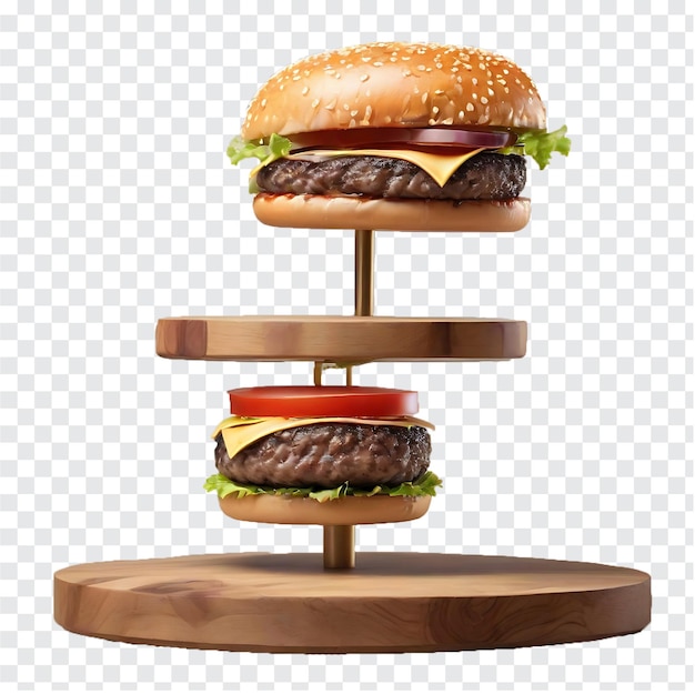 PSD lekker en heerlijk hamburger op een houten podium met baconcheesebacon sla en transparante tomaten