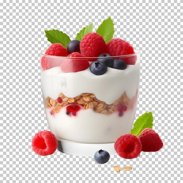 Lekker gemengd fruit yoghurt kom geïsoleerd op transparante achtergrond