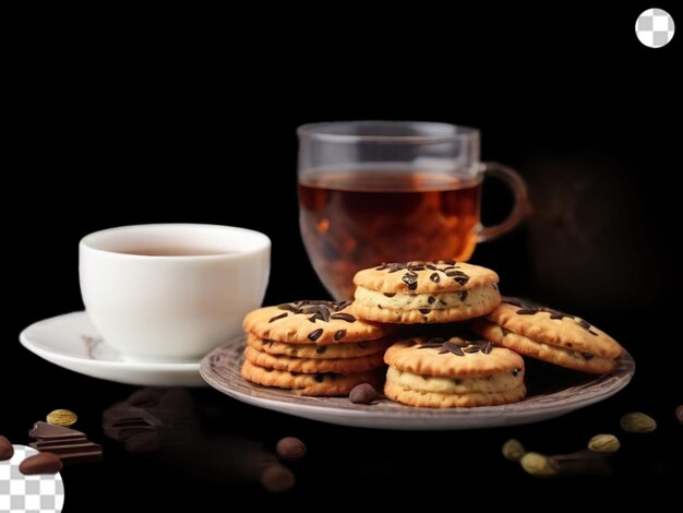 PSD lekkere koekjes met zadenchocolade en theekop png transparant