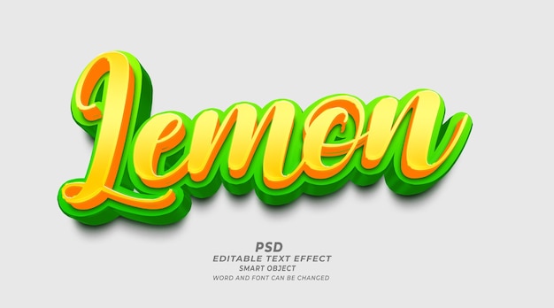 Lemon 3d editable photoshop text effect style