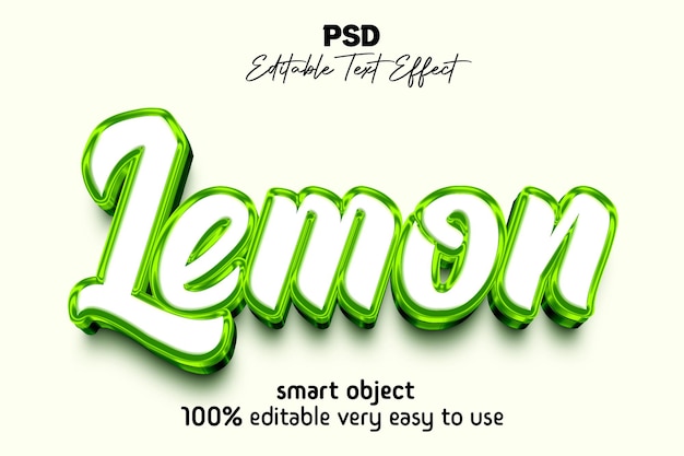 PSD lemon 3d stile di effetto di testo psd modificabile