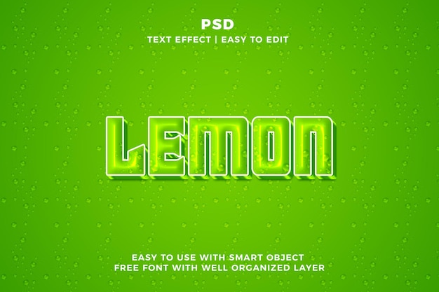 PSD lemon 3d effetto di testo modificabile stile psd con sfondo