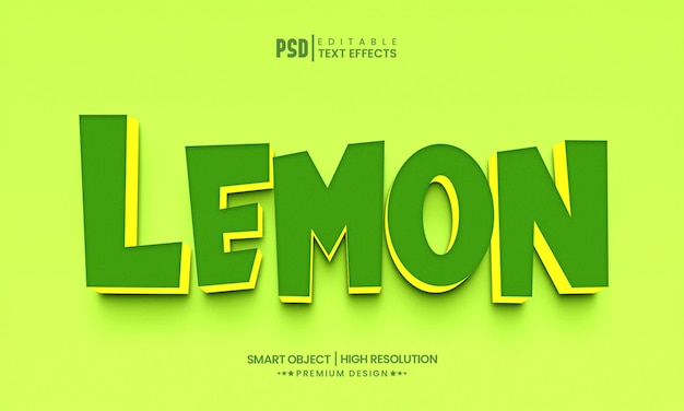 PSD modello mockup stile livello modificabile effetto testo limone 3d