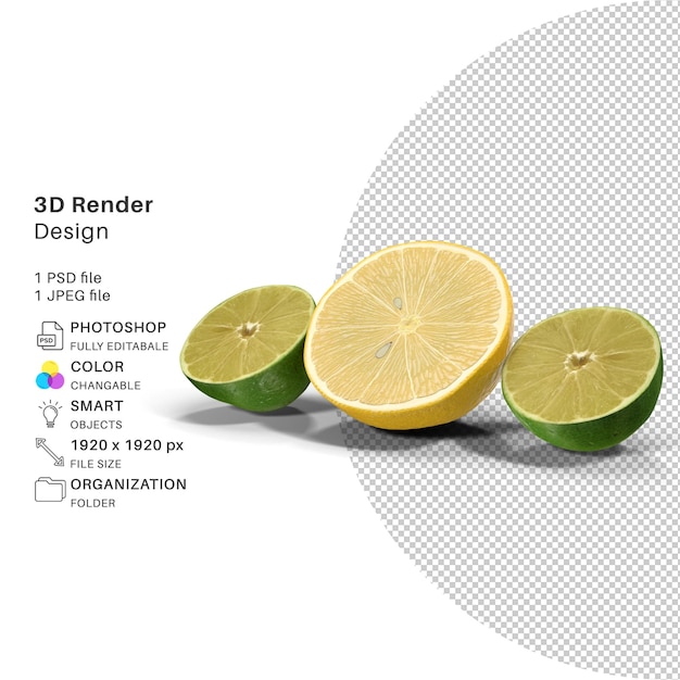 Lemon and Lime 3D Modeling PSD-fil Realistisk sitron