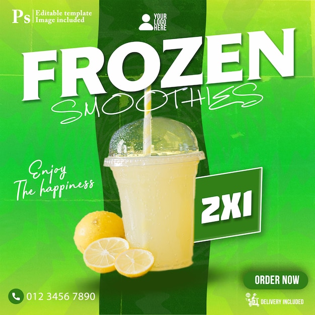 Lemon frozen smoothie social media template for restaurants