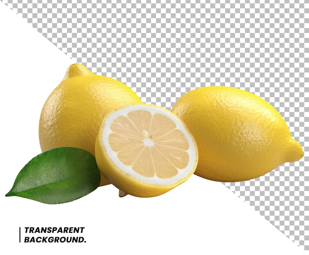 PSD lemon fruit with leaf isolated on white background clipping path