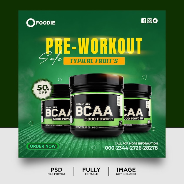 PSD lemon green color sport product gym shaker social media template