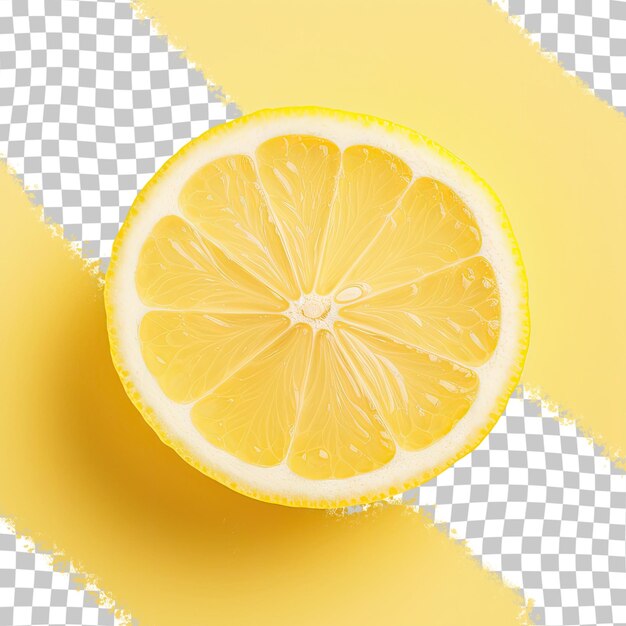 A lemon is shown on a transparent background with a yellow background