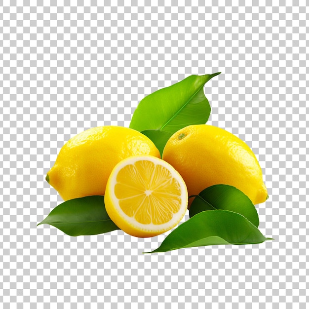 PSD lemon and lemon slices isolated on a transparent background