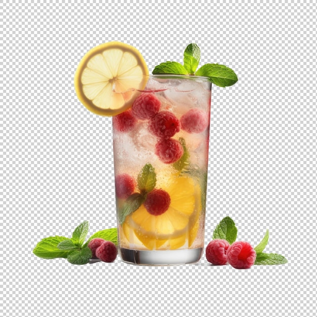 Коктейль Lemon Raspberry Mojito изолирован на прозрачном фоне Генеративный AI