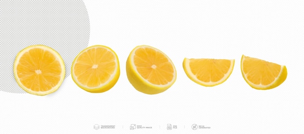 PSD lemon set cut in half on transparent background