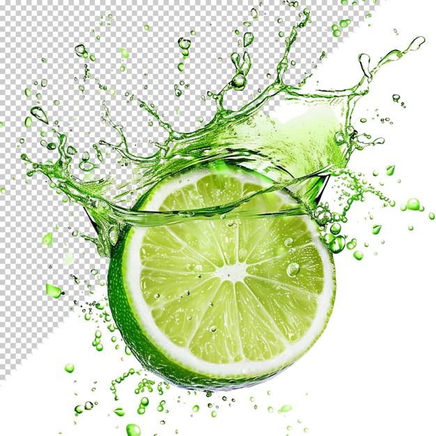 Lemon slice water splash isolated on white background