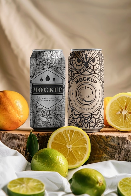 PSD lemon soda can mockup