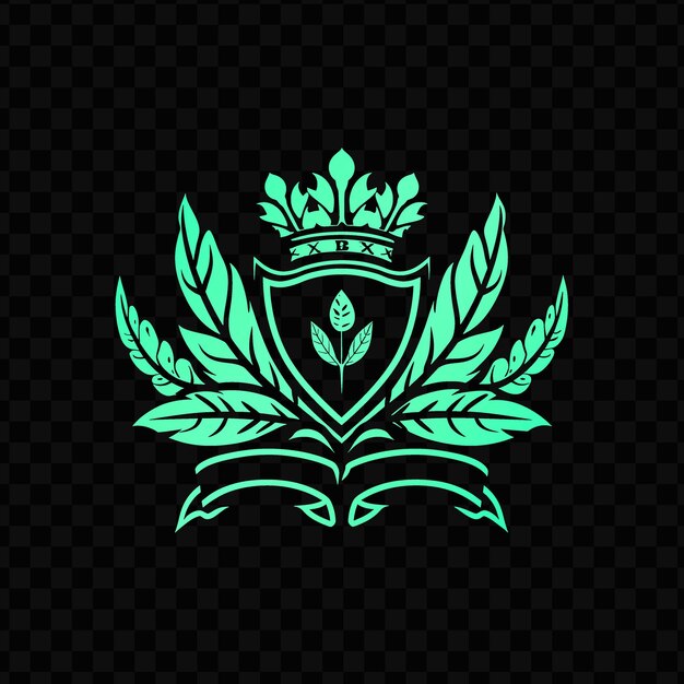 Lemon verbena leaf crest logo with decorative ribbon and cro psd vector tattoo outline art design