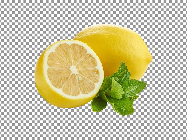 Lemon with mint leaves isolated on transparent background