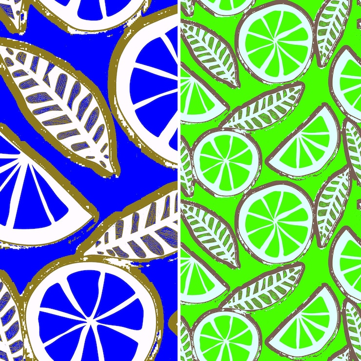 PSD lemon with wedge silhouette and minimalist design with herri unique tropical fruit pattern vector