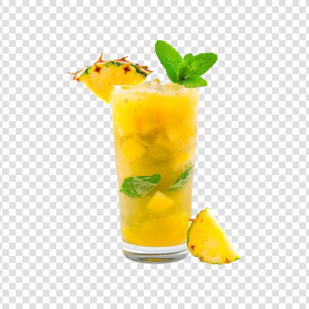 Lemoniada Z Kawałkiem Cytryny I Liści Mięty I Koktajlem Ananasowym Na Przezroczystym Tle