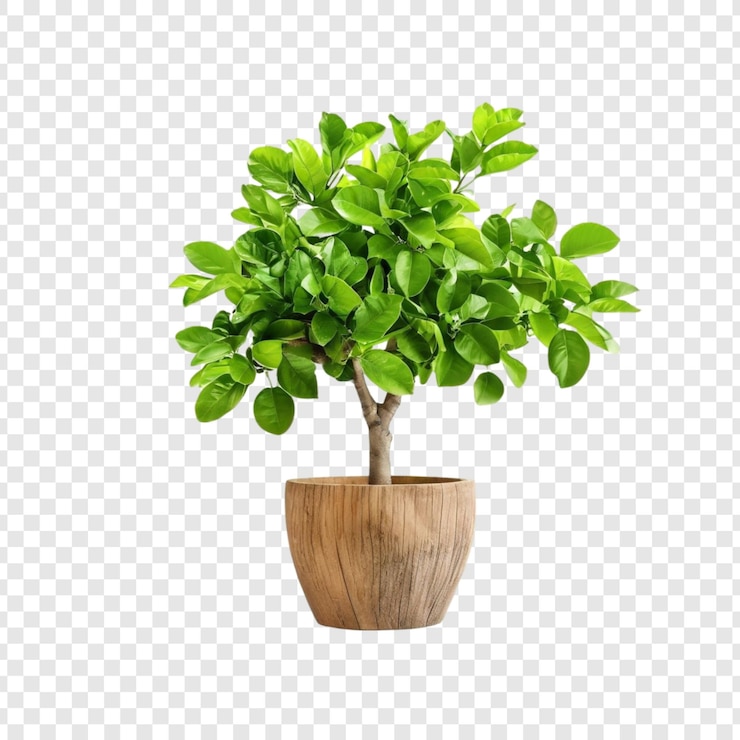 PSD lemony citrus tree potted plant wooden pot yellow fruit green leaves home decor fresh lemons