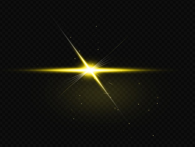 レンズ フレア フラッシュ透明な背景に黄色の光の効果