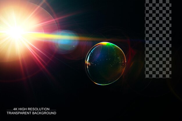 PSD flare dell'obiettivo con effetto palla colorato flare dell'obiettivo in stile unico su uno sfondo trasparente